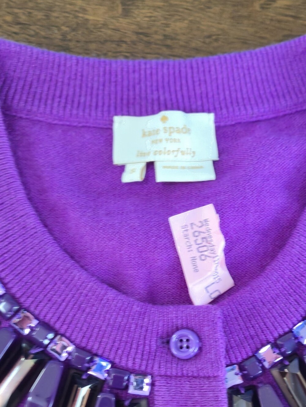 kate spade purple jeweled neckline cardigan